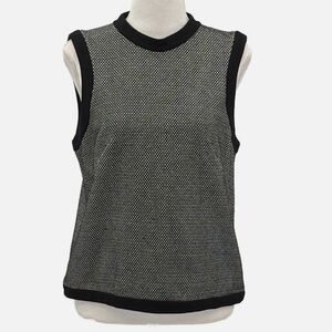 Tibi Textured Knit Sleeveless Cropped Vest Top in Black & White - Size Medium